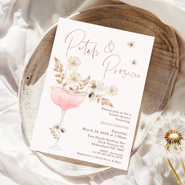 Rustic Wildflower Petal Prosecco Bridal Shower Invitation (Floral Petals and Prosecco Bridal Shower Invitation, Wildflowers Petal Prosecco Bridal Modern Rustic)