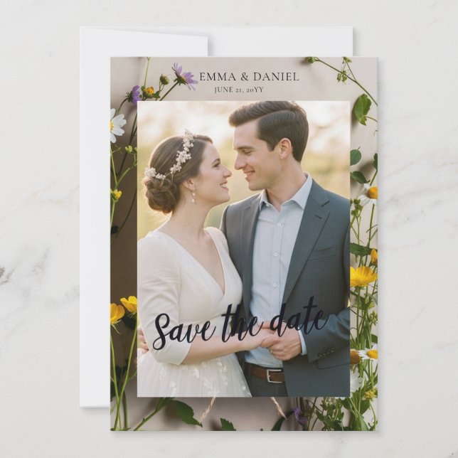 Rustic Wildflower Photo Wedding Save the Date (Front)