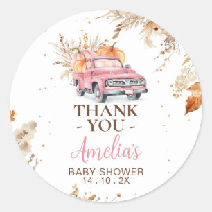 Rustic Wildflower Pink Pumpkin Truck Baby Shower  Classic Round Sticker