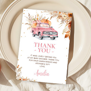 Rustic Wildflower Pink Pumpkin Truck Baby Shower Thank You Card