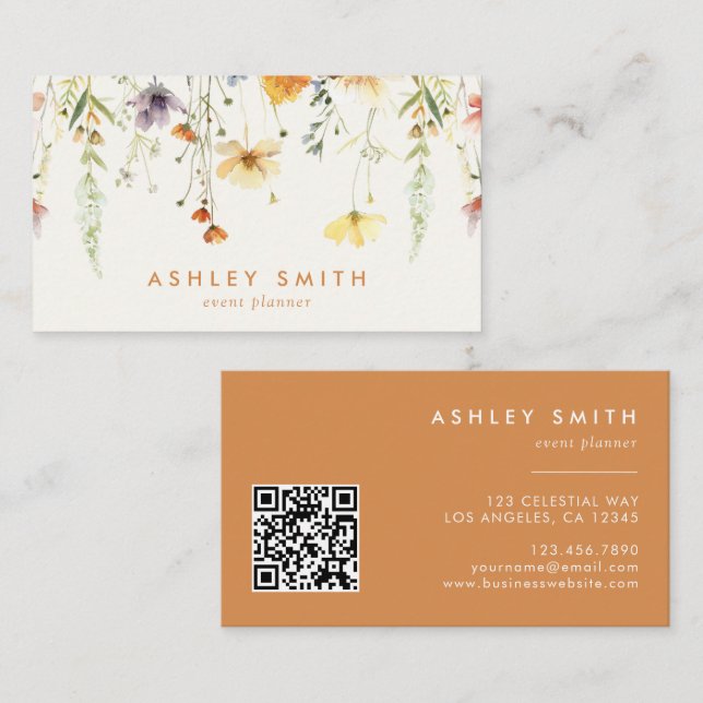 Rustic Wildflower QR Code Business Card (Front/Back)