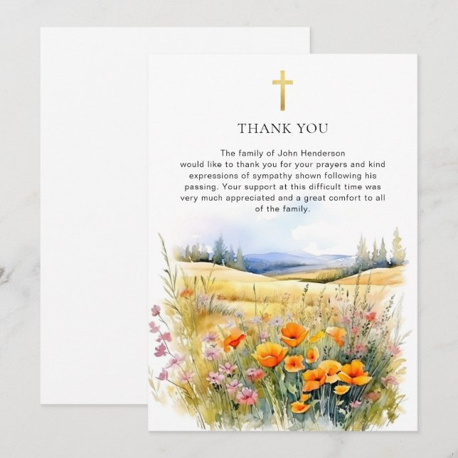 Rustic Wildflower Religious Funeral Thank You Card (Front/Back)