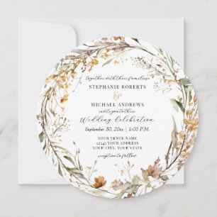 Rustic Wildflower Round Fall Autumn Flower Wedding Invitation