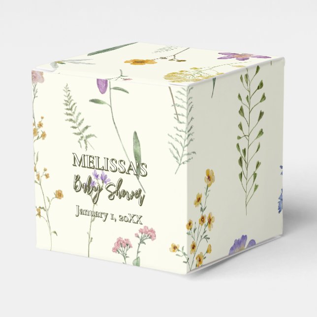 Rustic wildflower sage green baby shower favour box (Front Side)