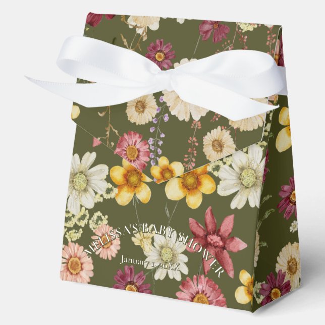 Rustic wildflower sage green baby shower favour box (Front)