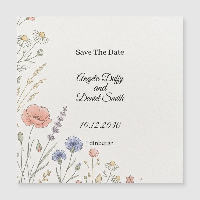 Rustic Wildflower Save The Date Magnet (Front)