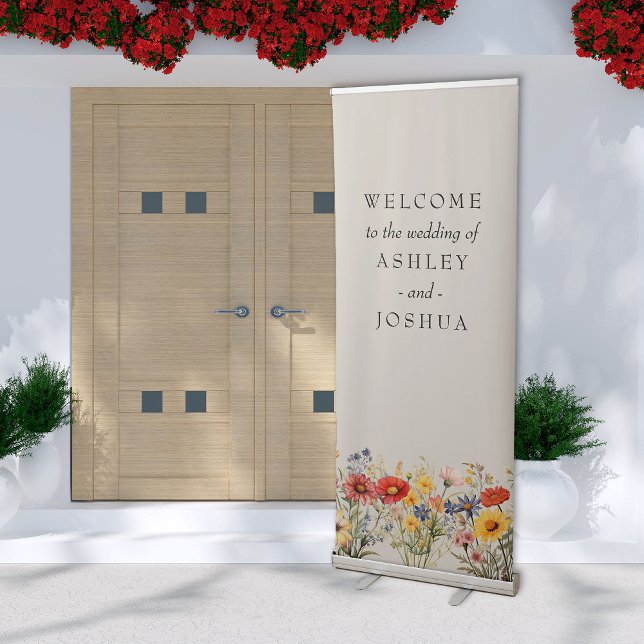Rustic Wildflower Summer Fall Floral Welcome Retractable Banner (Tall Wedding Welcome Banner from the Rustic Wildflower Wedding Collection by Darling & May)