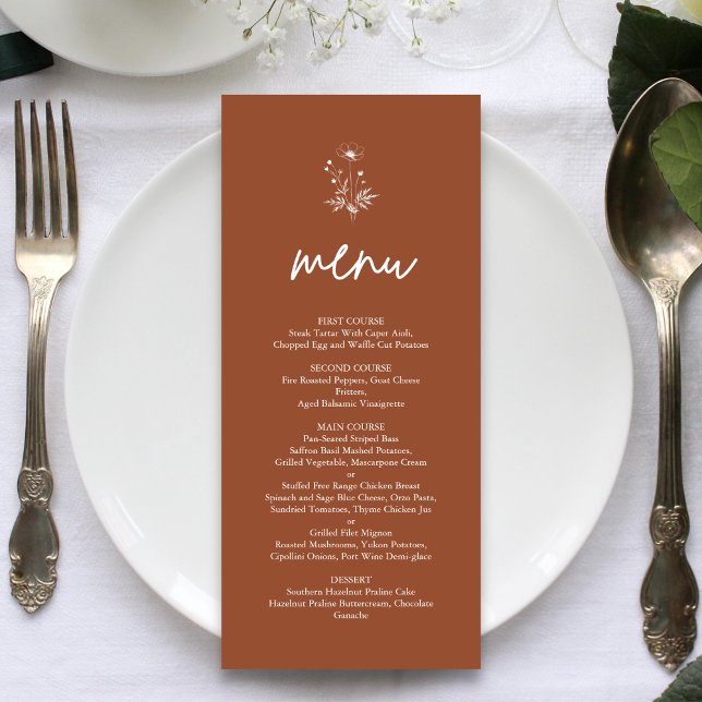 Rustic Wildflower Terracotta Boho Wedding Menu (Creator Uploaded)