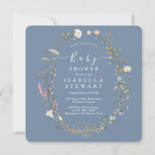 Rustic Wildflower Theme Periwinkle Baby Shower Invitation