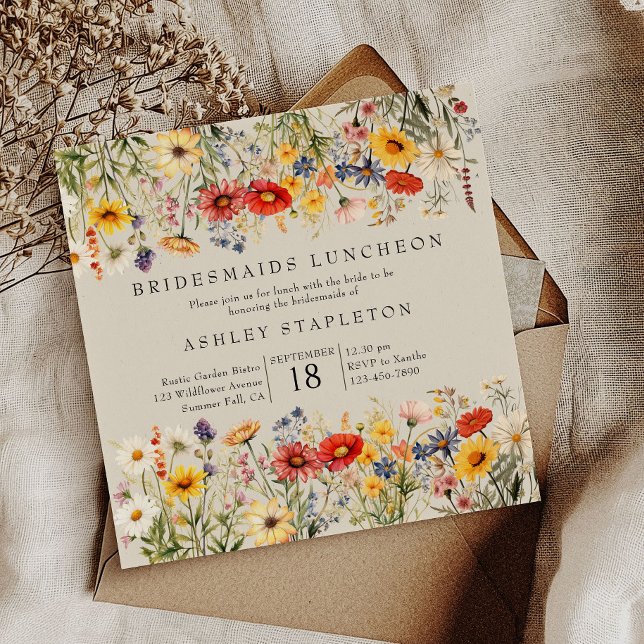 Rustic Wildflower Warm Floral Bridesmaids Luncheon Invitation (Bridesmaids Luncheon Invitation from my Rustic Wildflower Wedding Collection)