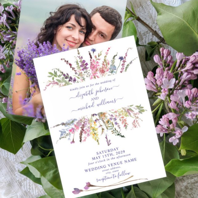 Rustic Wildflower Watercolor Floral Photo Wedding Invitation (Creator Uploaded)