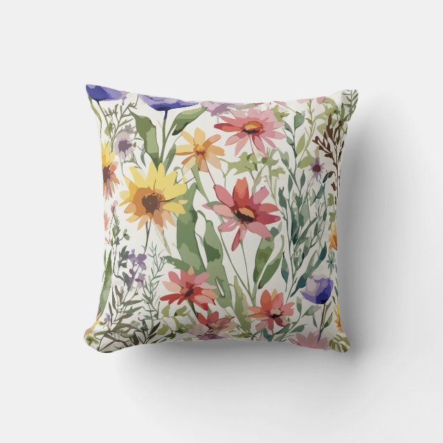 Rustic Wildflower Watercolor Themed Cushion (Front)