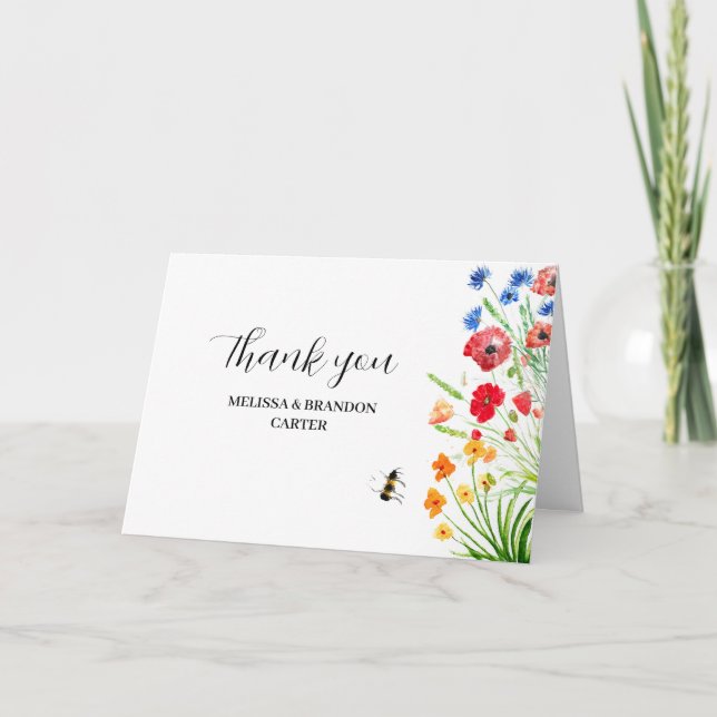 Rustic Wildflower Watercolor Wedding Thank you  Card (Front)