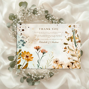 Rustic Wildflower Watercolor Wedding Thank You Card