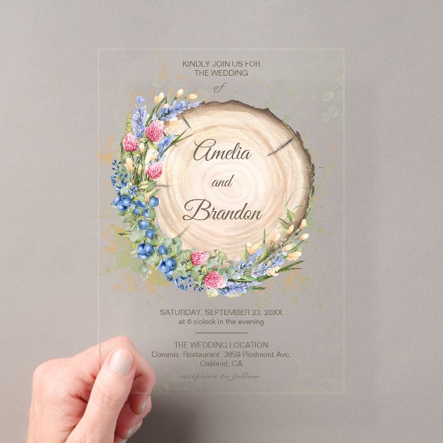 Rustic Wildflower Wedding Acrylic Invitation (Insitu (Handheld))