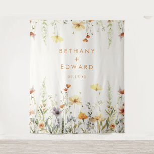 Rustic Wildflower Wedding Backdrop Tapestry