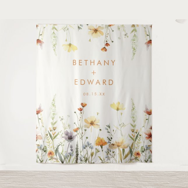 Rustic Wildflower Wedding Backdrop Tapestry (Front)