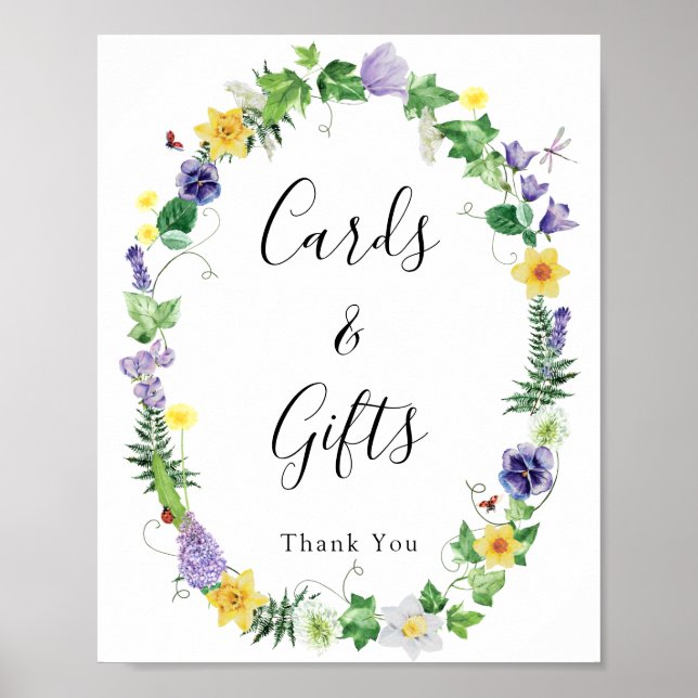 Rustic Wildflower Wedding Cards Gifts Sign (Front)