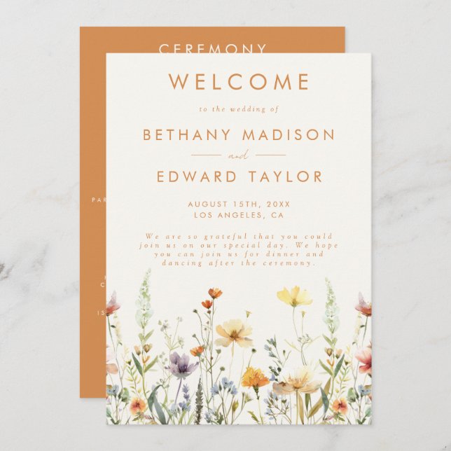 Rustic Wildflower Wedding Ceremony Programme (Front/Back)
