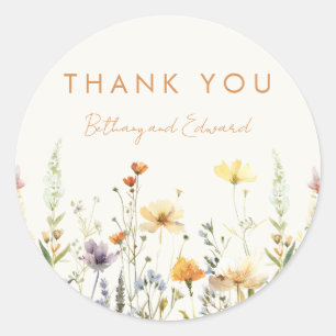 Rustic Wildflower Wedding Favour Thank You Classic Round Sticker