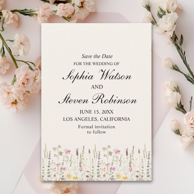Rustic Wildflower Wedding in Beige Tones Save The Date (Creator Uploaded)