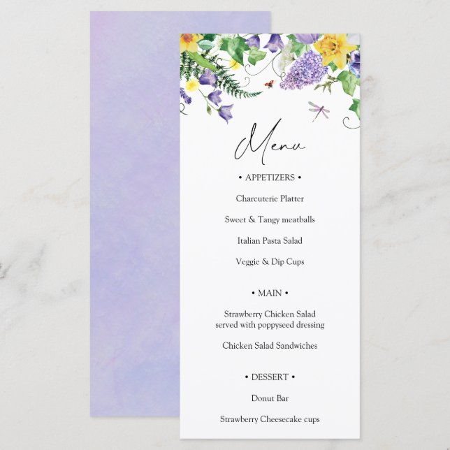 Rustic Wildflower Wedding  Menu (Front/Back)