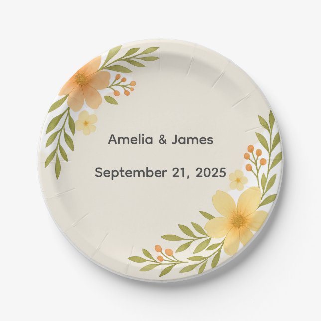 Rustic Wildflower Wedding Paper Plates (Front)