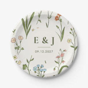 Rustic Wildflower Wedding Personalised Floral Paper Plate