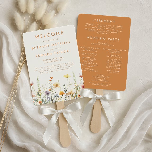 Rustic Wildflower Wedding Program Hand Fan (Creator Uploaded)