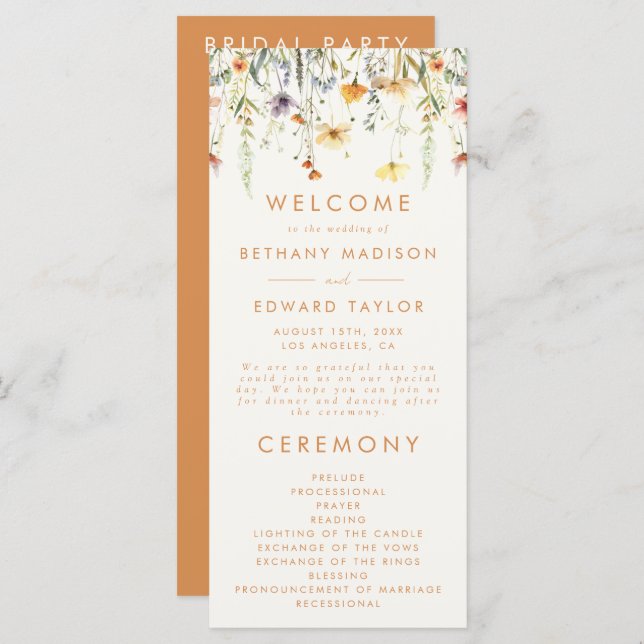 Rustic Wildflower Wedding Programme (Front/Back)