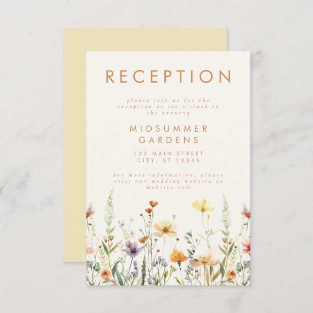 Rustic Wildflower Wedding Reception Enclosure Card (Front/Back)
