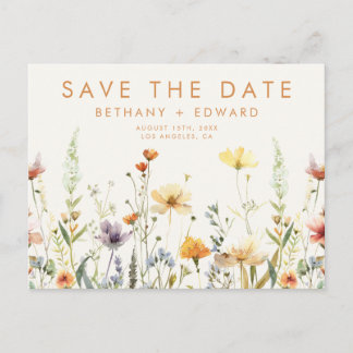 Rustic Wildflower Wedding Save the Date Postcard