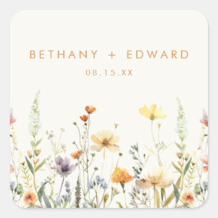 Rustic Wildflower Wedding Square Sticker