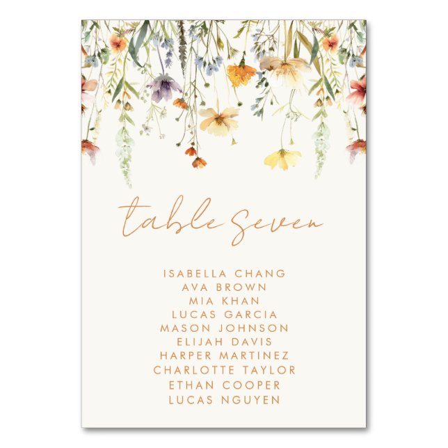 Rustic Wildflower Wedding Table Number (Front)