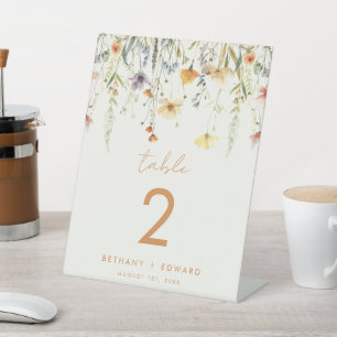 Rustic Wildflower Wedding Table Number Pedestal Sign