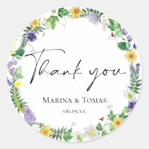 Rustic Wildflower Wedding Thank You Classic Round Sticker