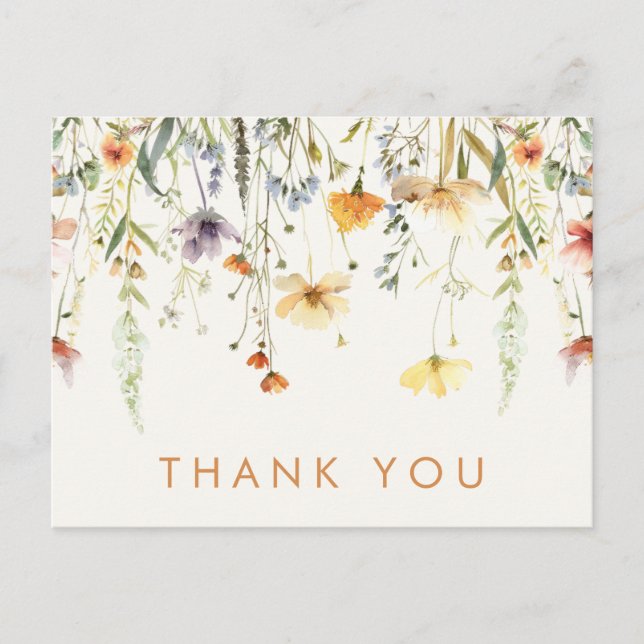 Rustic Wildflower Wedding Thank You Postcard (Front)