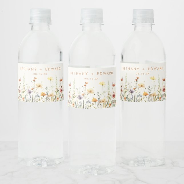 Rustic Wildflower Wedding Water Bottle Label (Bottles)