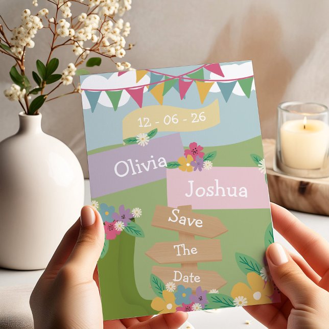 Rustic Wildflower with Bunting Signs Save The Date Invitation (Creator Uploaded)