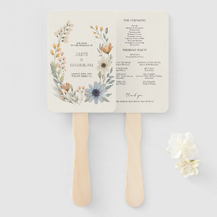 Rustic Wildflower Wreath Garden Wedding Program Hand Fan