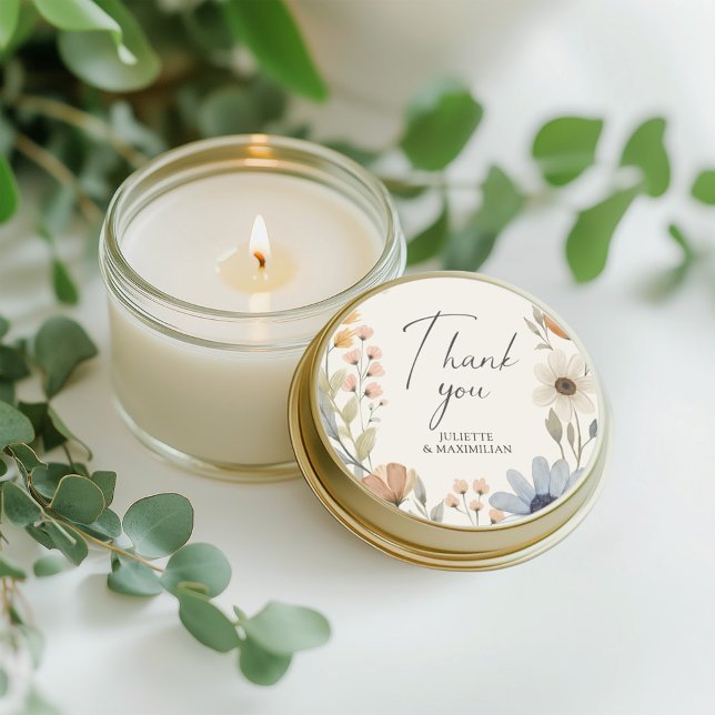 Rustic Wildflower Wreath Thank You Wedding Favour  Classic Round Sticker (Creator Uploaded)
