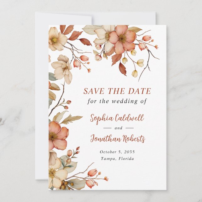 Rustic Wildflowers Autumn Wedding Save The Date (Front)