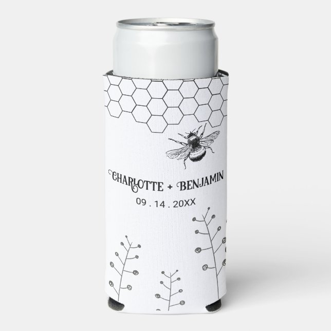 Rustic Wildflowers Beehive Country Wedding Seltzer Can Cooler (Seltzer Front)