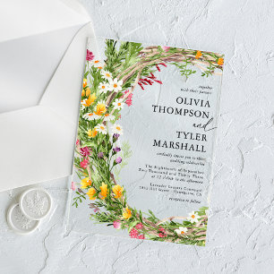 Rustic Wildflowers Bohemian Wedding Acrylic Invitations