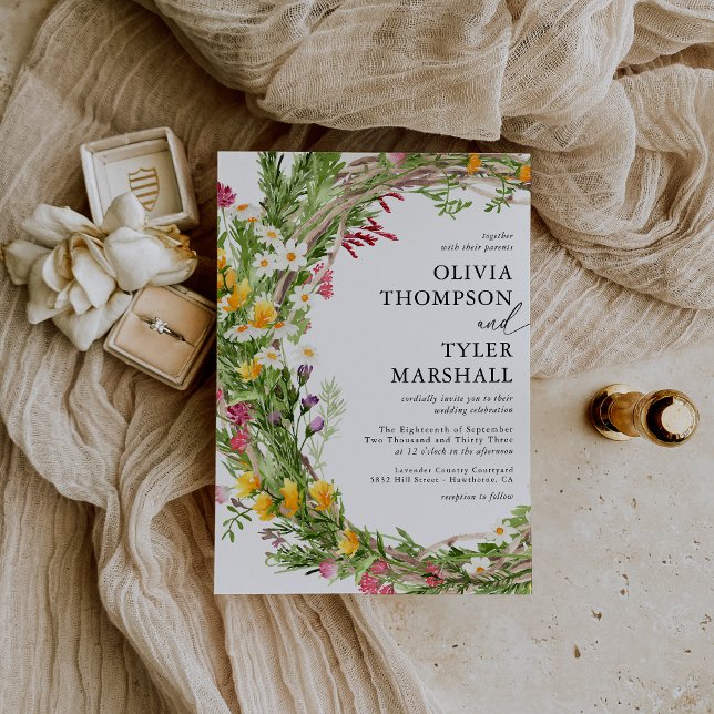 Rustic Wildflowers Bohemian Wedding Invitation (Creator Uploaded)