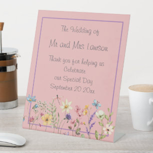 Rustic Wildflowers Boho Dusty Pink Wedding  Pedestal Sign