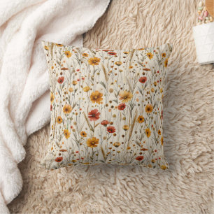 Rustic Wildflowers - Boho Fall Floral Pattern Cushion