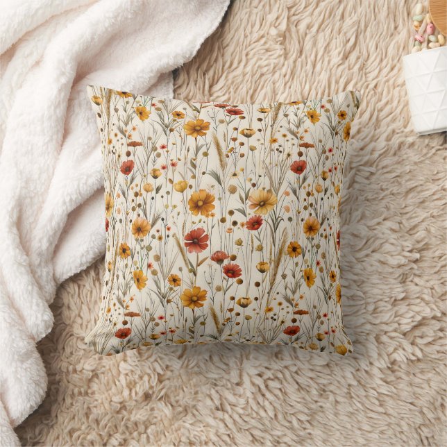 Rustic Wildflowers - Boho Fall Floral Pattern Cushion (Blanket)