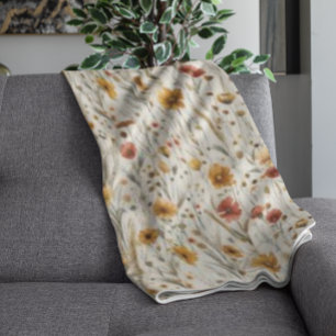 Rustic Wildflowers - Boho Fall Floral Pattern Fleece Blanket