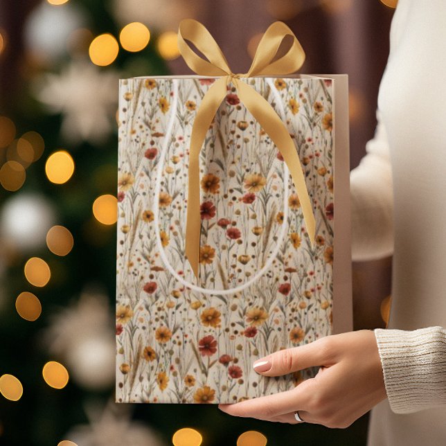 Rustic Wildflowers - Boho Fall Floral Pattern Medium Gift Bag (Creator Uploaded)
